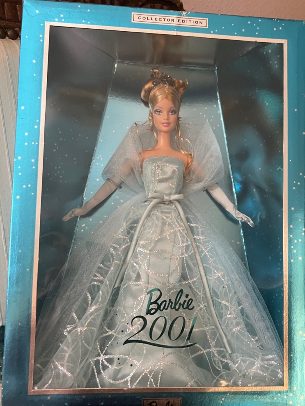 Vintage 2001 Barbie Pale Blue Collector Doll with Tulle Gown NRFB